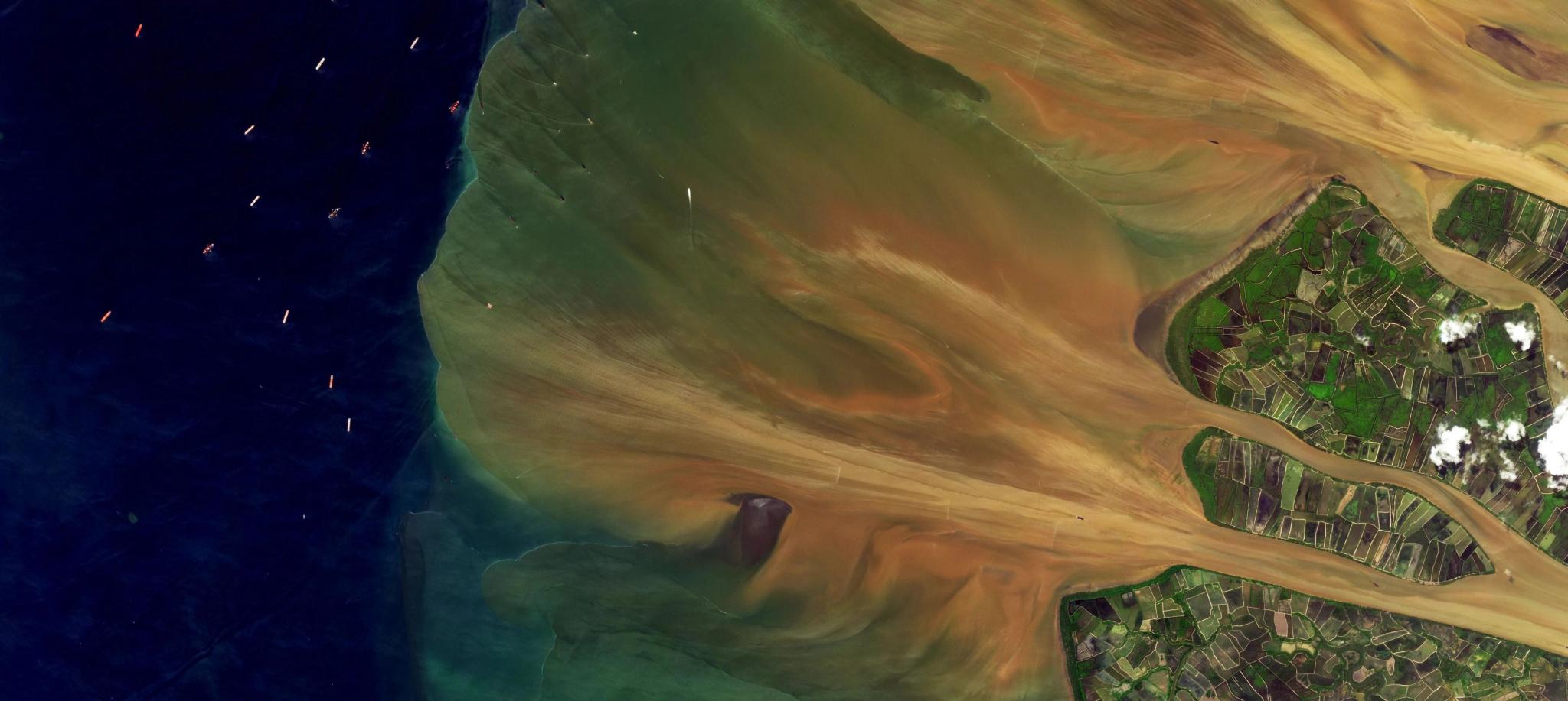 PlanetScope image of the Mahakam River and Makassar Strait in Indonesia, captured April 28, 2025. © Planet Labs 2025. All rights reserved.