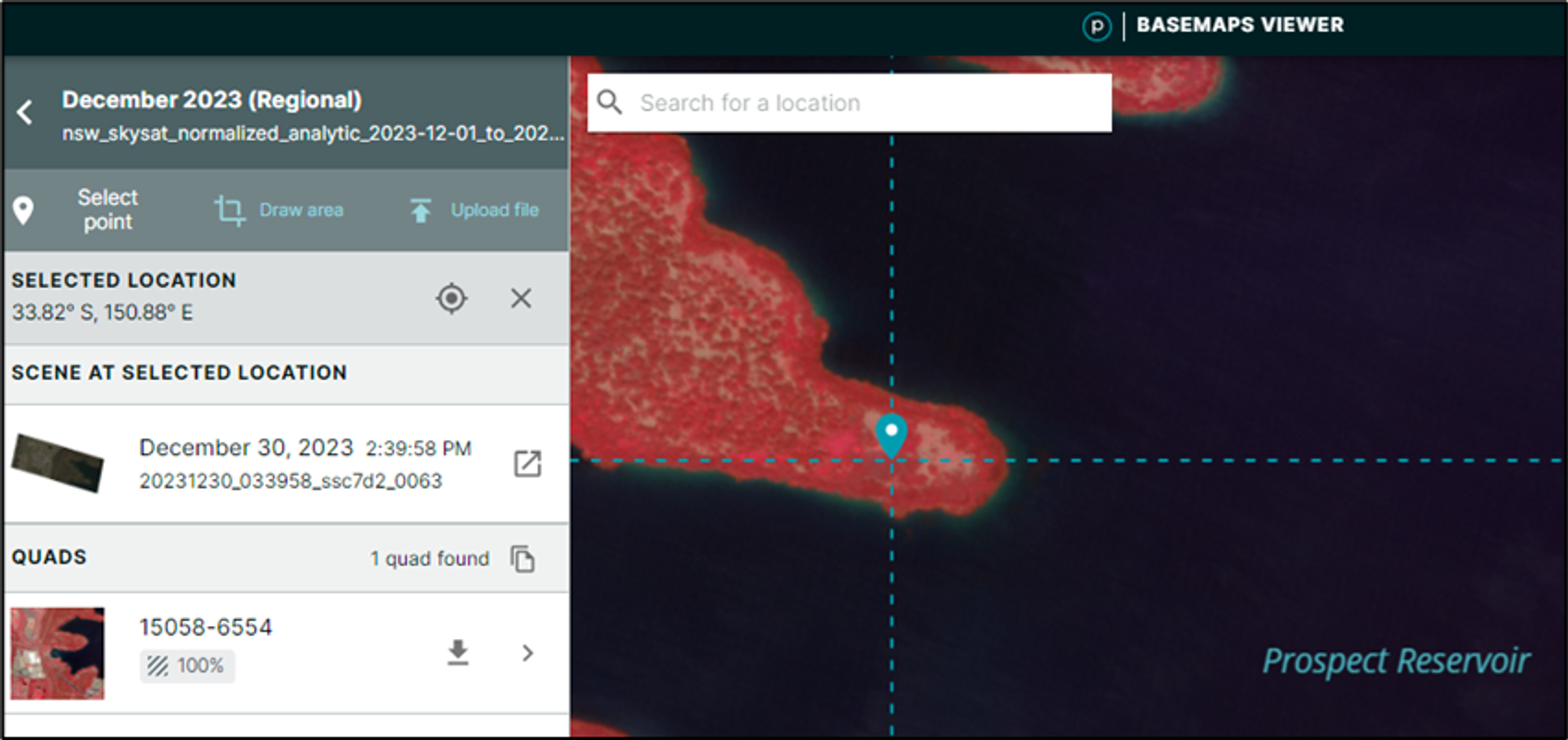 Planet Insights Platform interface showing Basemaps Viewer for New South Wales location.