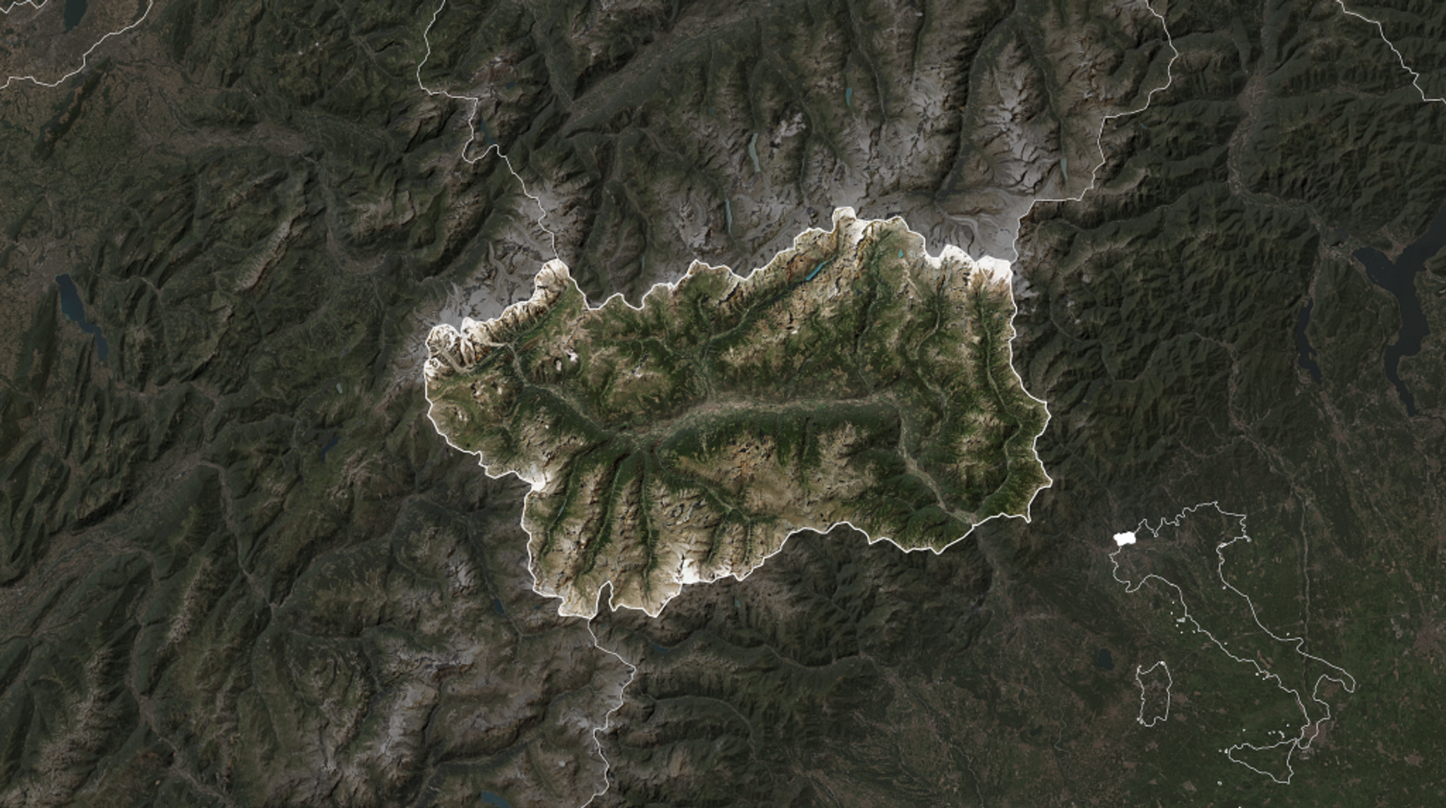 Locator map of Aosta Valley in northern Italy, made with Planet satellite image data.