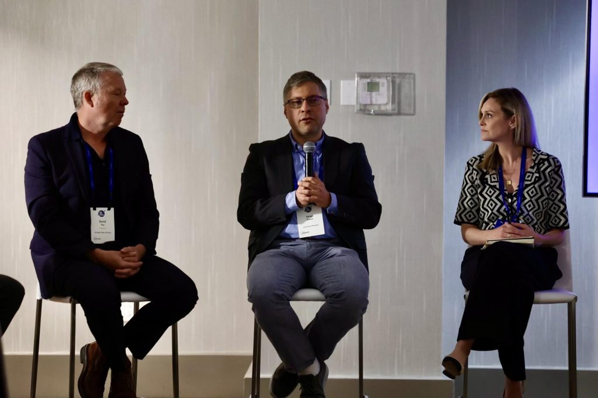 David Roy, Professor, Department of Geography, Environment, & Spatial Sciences and Director, Center for Global Change and Earth Observations, Michigan State University, Sergii Skakun, Associate Professor from University of Maryland College Park and Lindsey Smart, Climate and Ocean Scientist of The Nature Conservancy participating in the Science-to-Action breakout session.