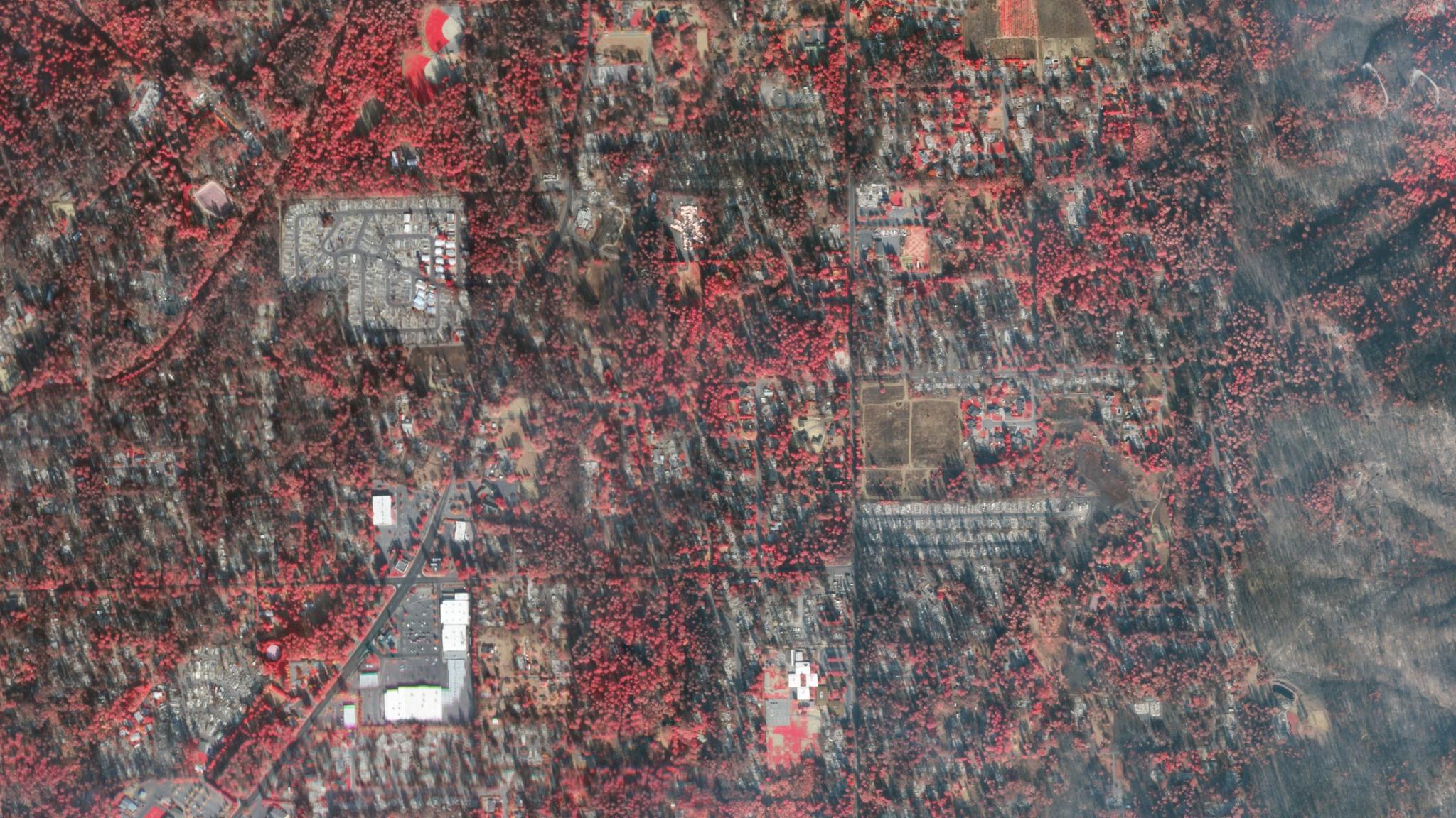 SkySat NRG false color • Camp Fire damage, Paradise, California • November 18, 201