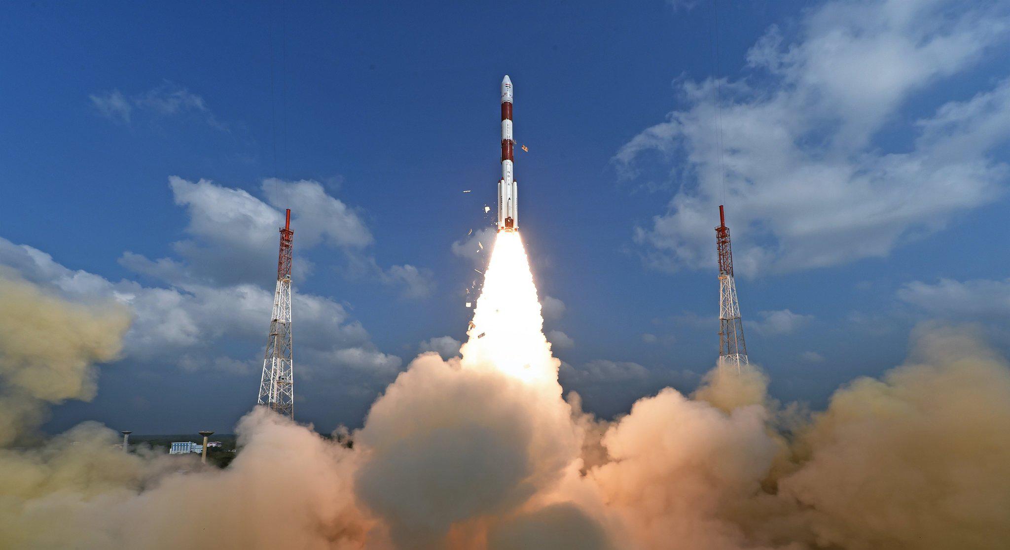 A PSLV rocket lofts 88 Flock 3p Dove satellites into orbit