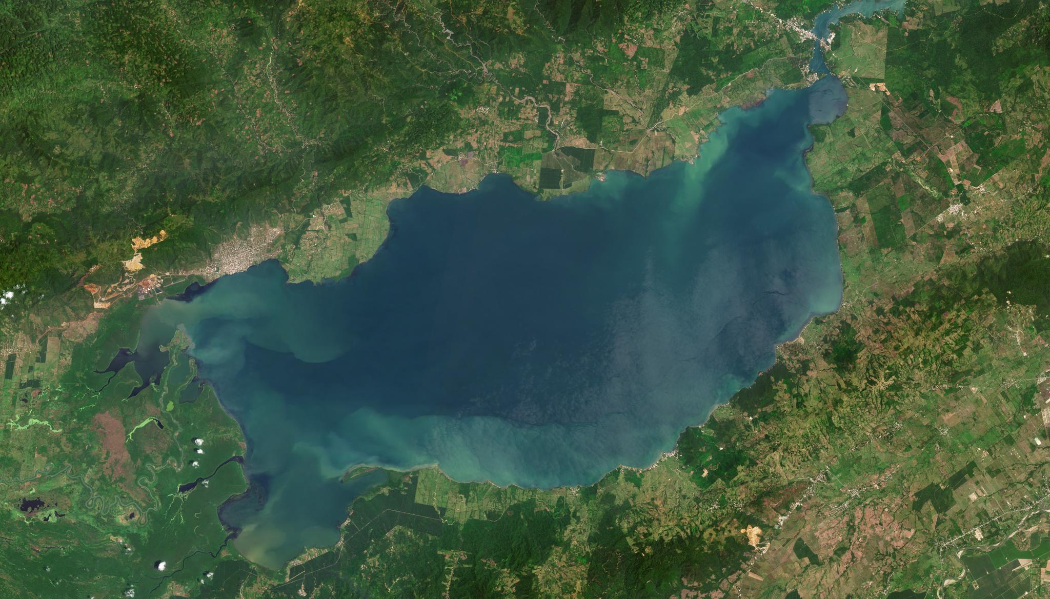 Mosaic of PlanetScope images collected over Lake Izabal in Guatemala on April 6, 2022. © 2022, Planet Labs PBC. All Rights Reserved.