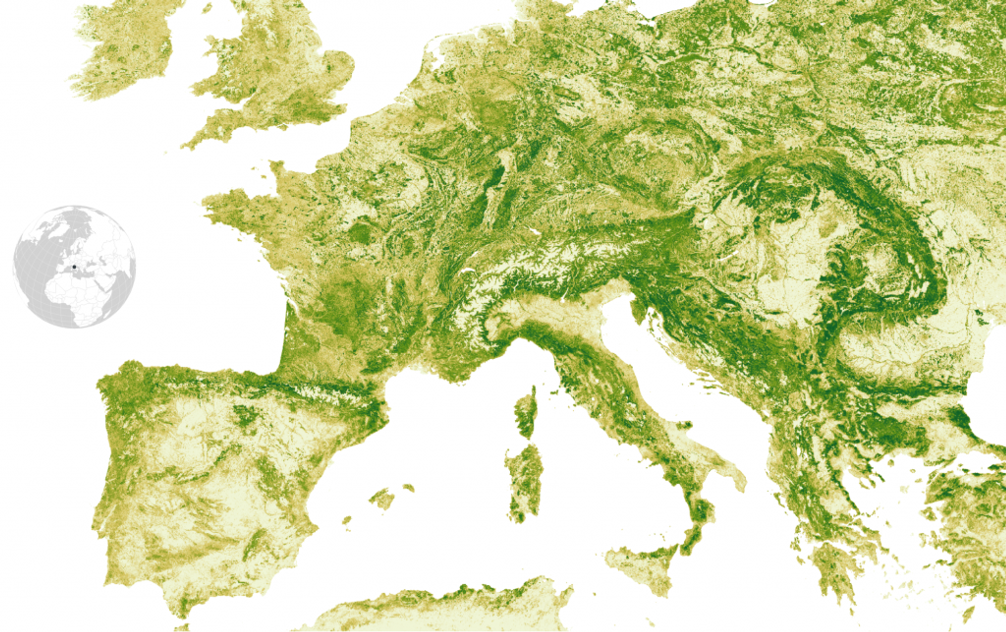 Canopy cover patterns across Europe reflect the complex geography of the region and are shaped — as all forests are — by interactions between climate, topography, people, and evolutionary history.