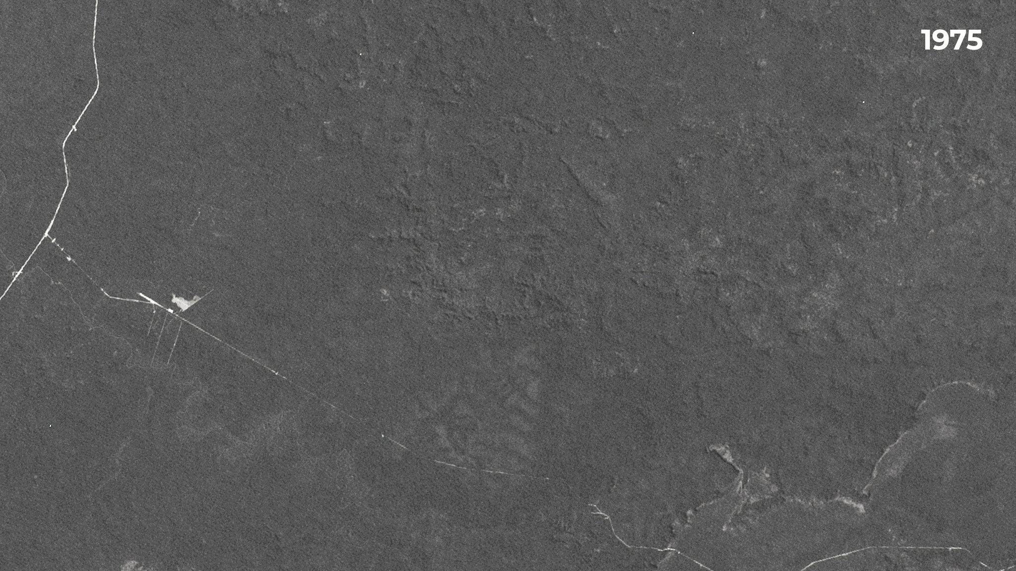 Landsat and PlanetScope imagery showing large-scale deforestation and land-use change in the Amazon between 1975 and 2021.