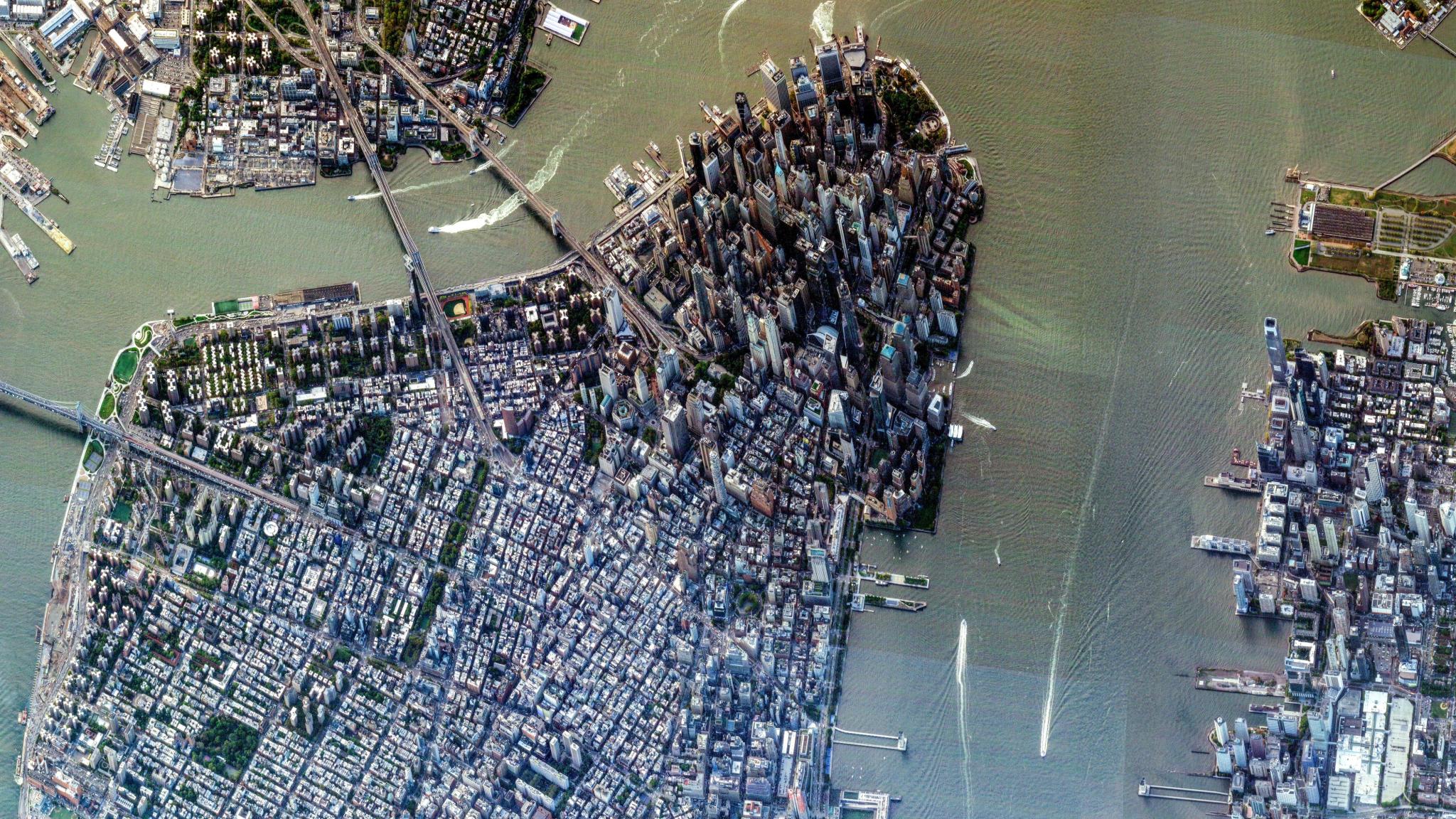 SkySat image of lower Manhattan, New York, captured October 16, 2025. © Planet Labs 2025. All rights reserved. 