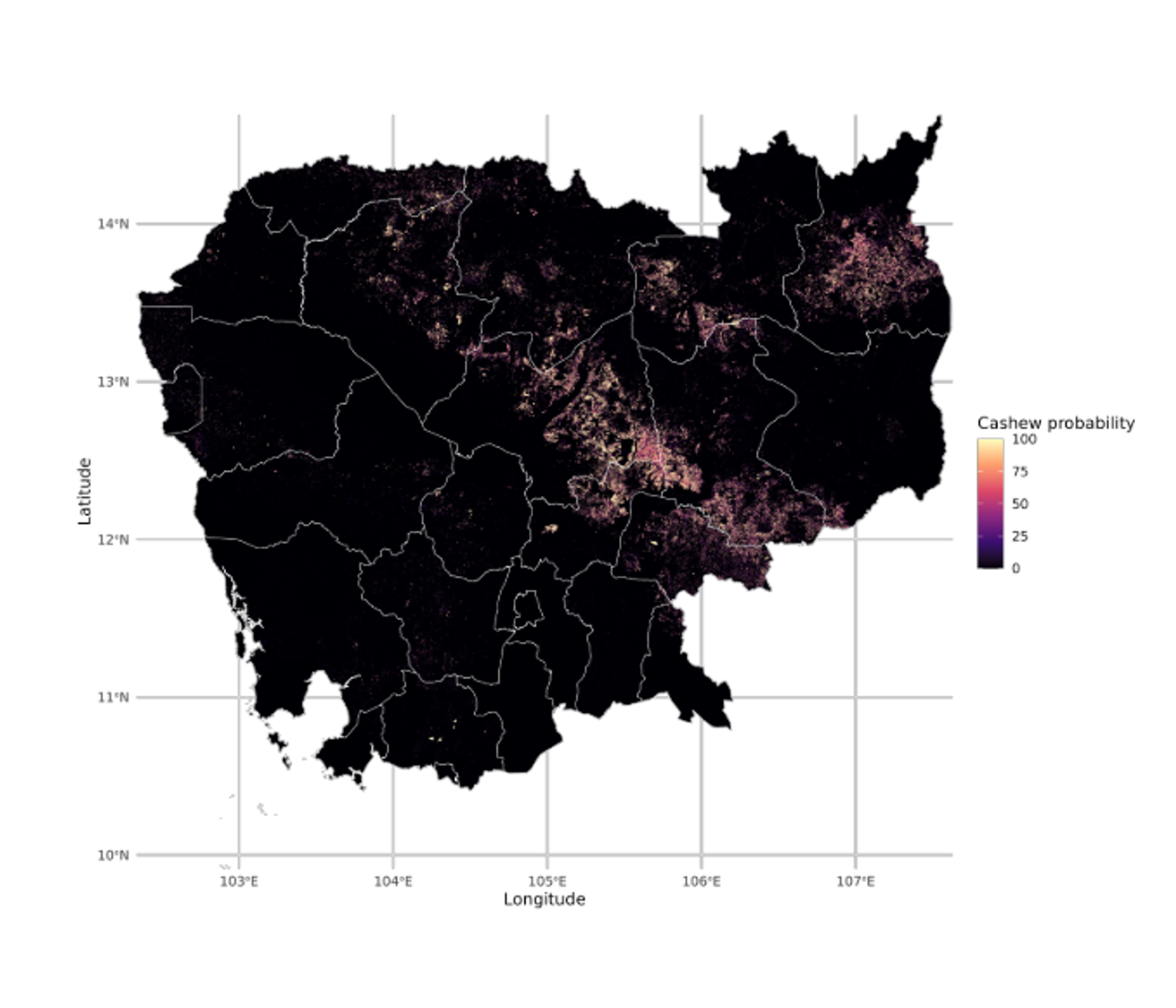 The 2023 cashew probability map for Cambodia