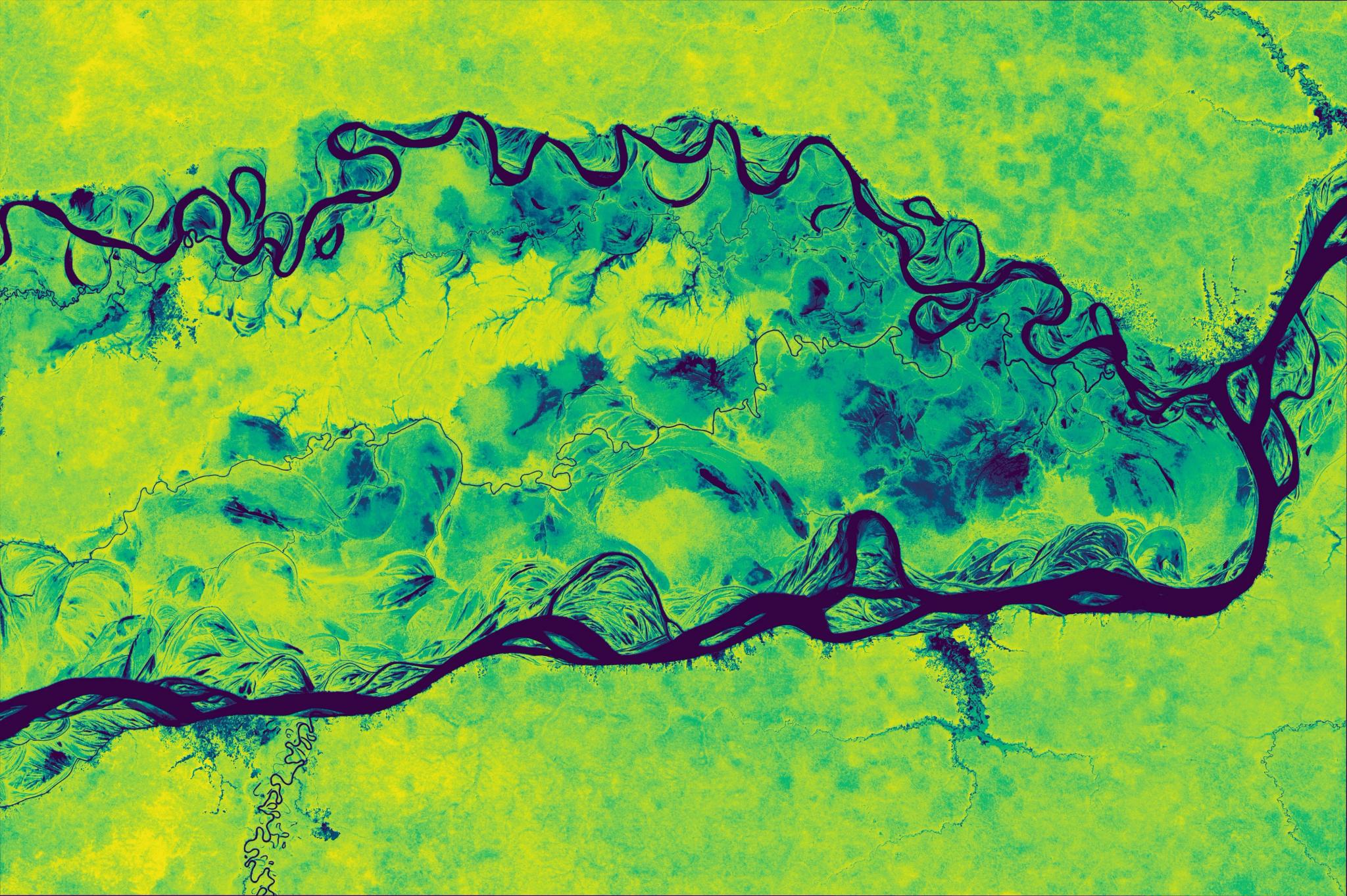 A 5m/px resolution map of Aboveground Carbon Density from Q3 2023, over the state of Amazonas, Brazil. © 2023 Planet Labs PBC. All Rights Reserved. 