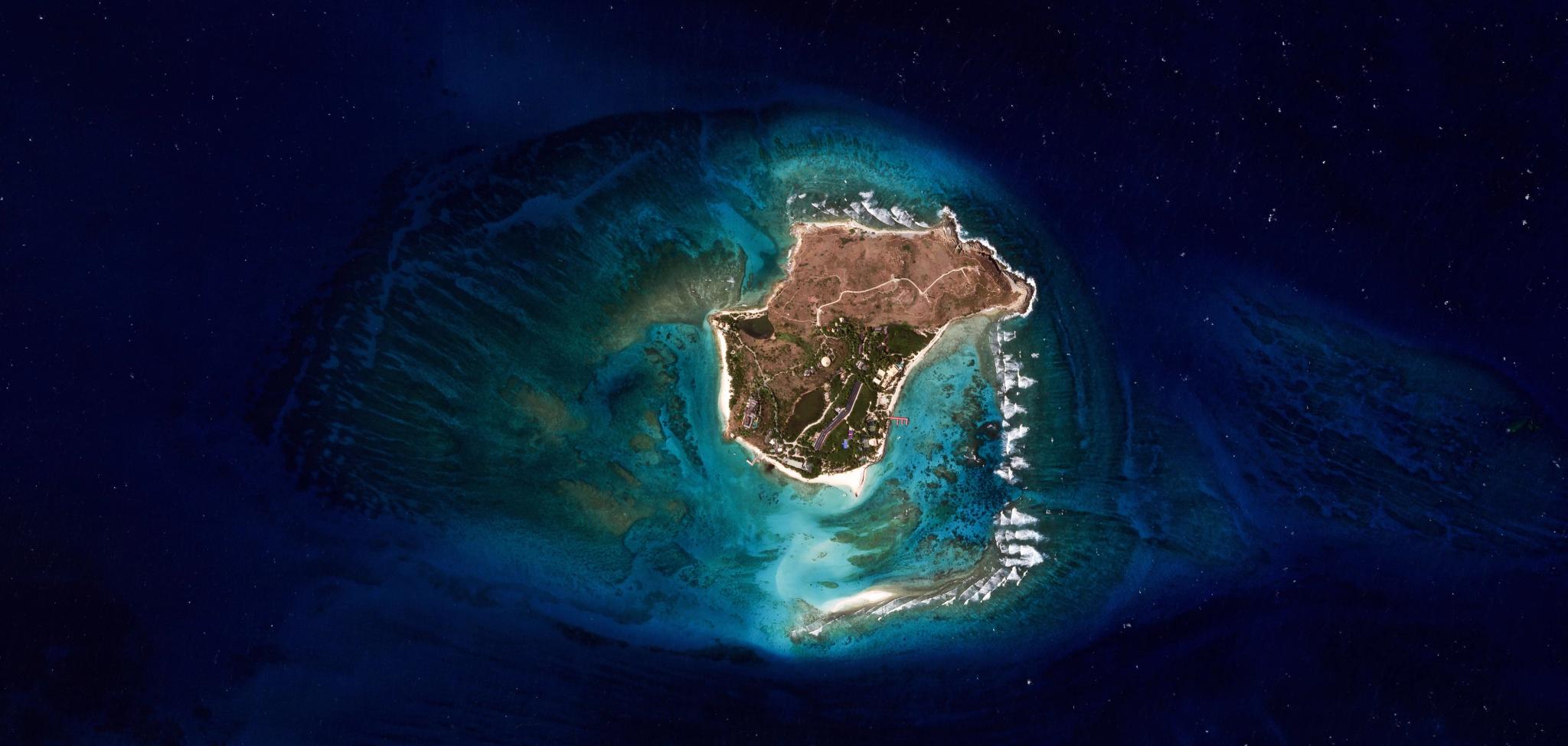 SkySat image of Necker Island in the British Virgin Islands, captured June 14, 2026. © 2026 Planet Labs PBC. All Rights Reserved.