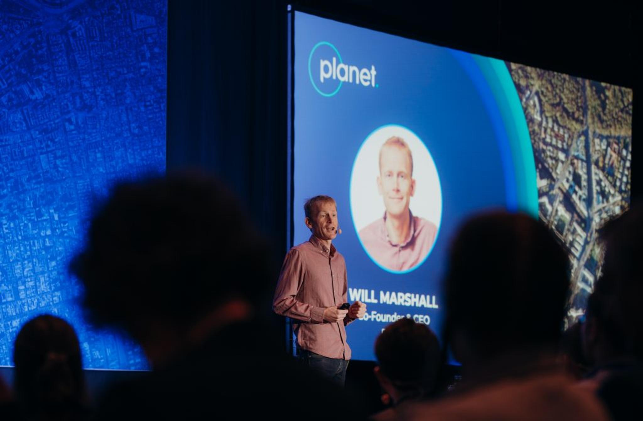 Image of Planet CEO and Co-founder Will Marshall giving his keynote address at On The Road Berlin.