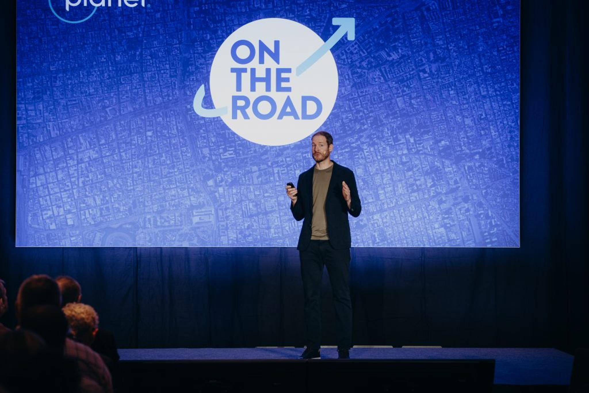 Image of Thijs Van Leeuwen, Planet Sr. Director of Product, opening the product keynote at On The Road Berlin.