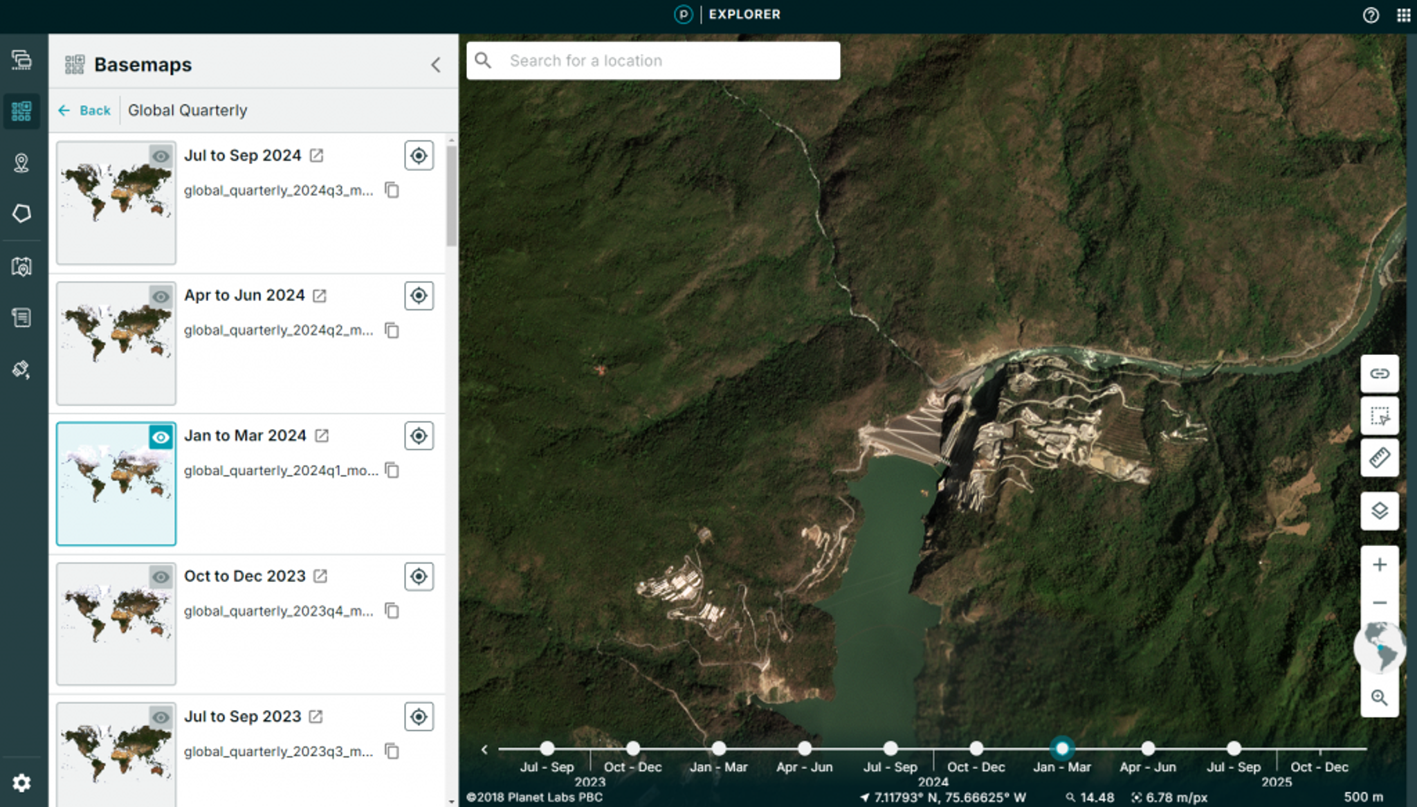 Imagery from the Planet Insights Platform displaying DAM HidroItuango Hydroelectric Project