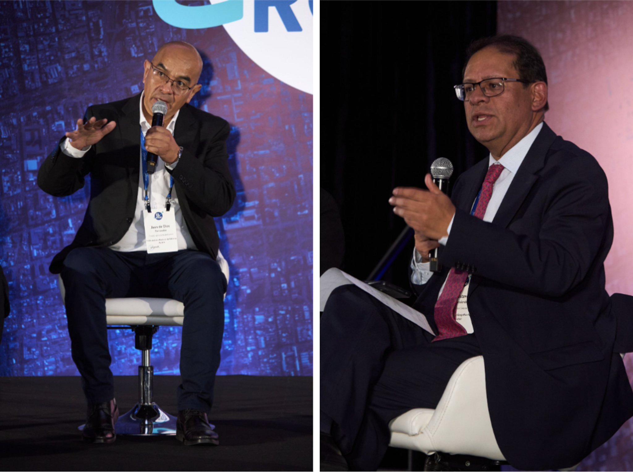 Juan De Dios Fernández, General Director of Planning at INRA (left) and Gustavo Marulanda Morales, General Director at IGAC (right) presenting at On The Road Bogotá. 