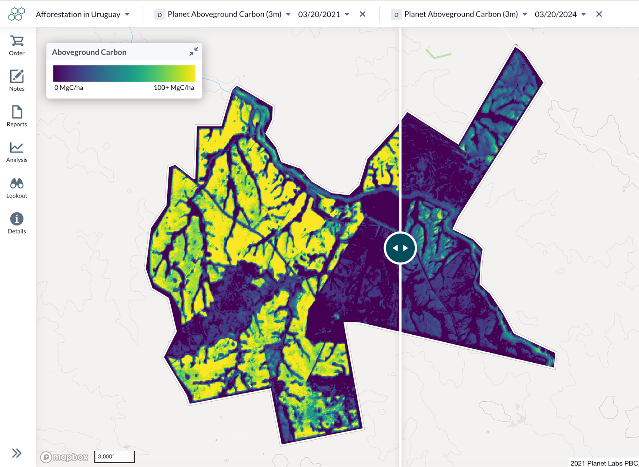 Planet Aboveground Carbon (3m) data in Lens