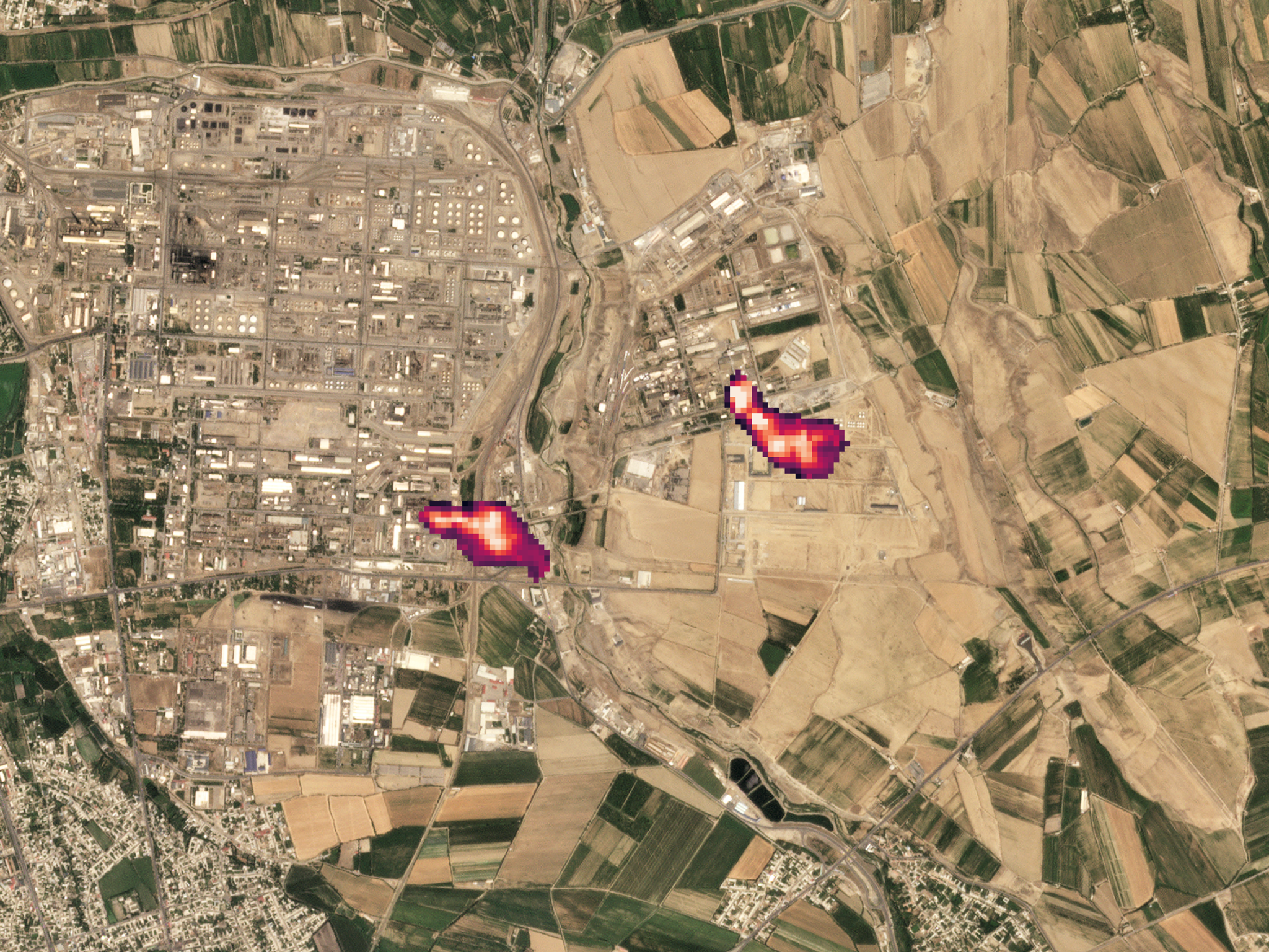 Ammonia emissions from an industrial source in Uzbekistan, detected using shortwave infrared radiance data from Planet’s Tanager-1.