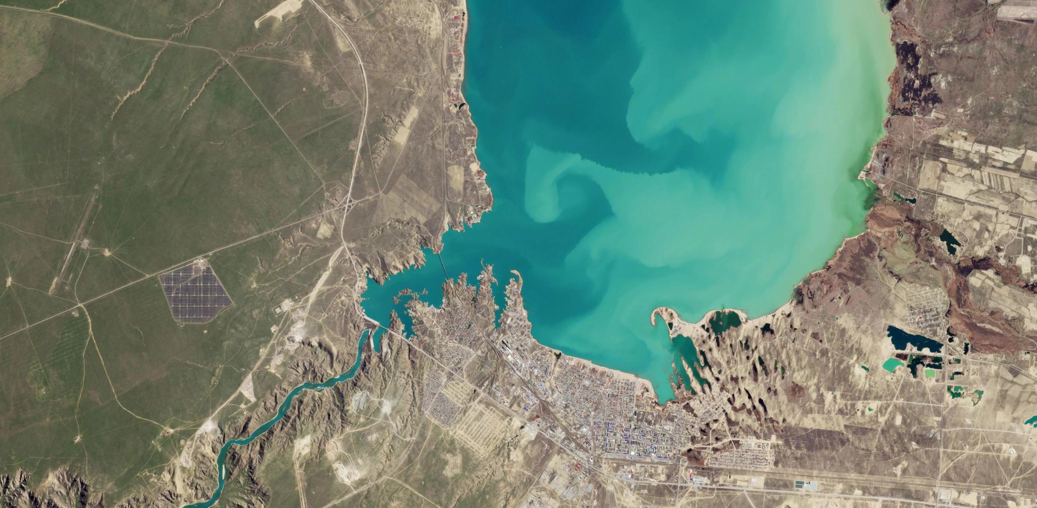 PlanetScope image of the the Kapshagay Reservoir in Kazakhstan captured March 28, 2026. © 2026 Planet Labs PBC. All Rights Reserved.