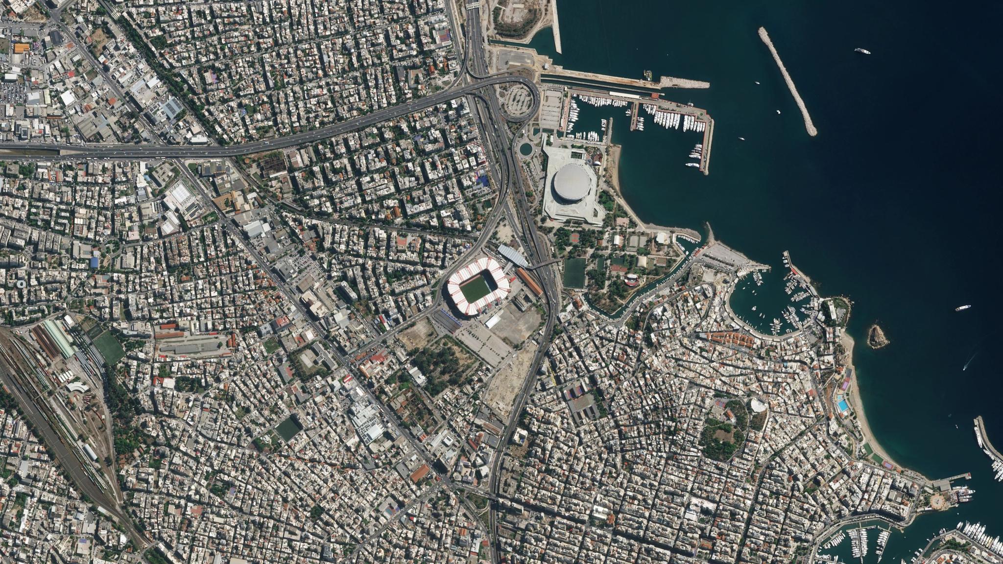 Pelican image of the area round the Karaiskakis Stadium in Athens, Greece, captured November 10, 2025. © 2025 Planet Labs PBC. All Rights Reserved.