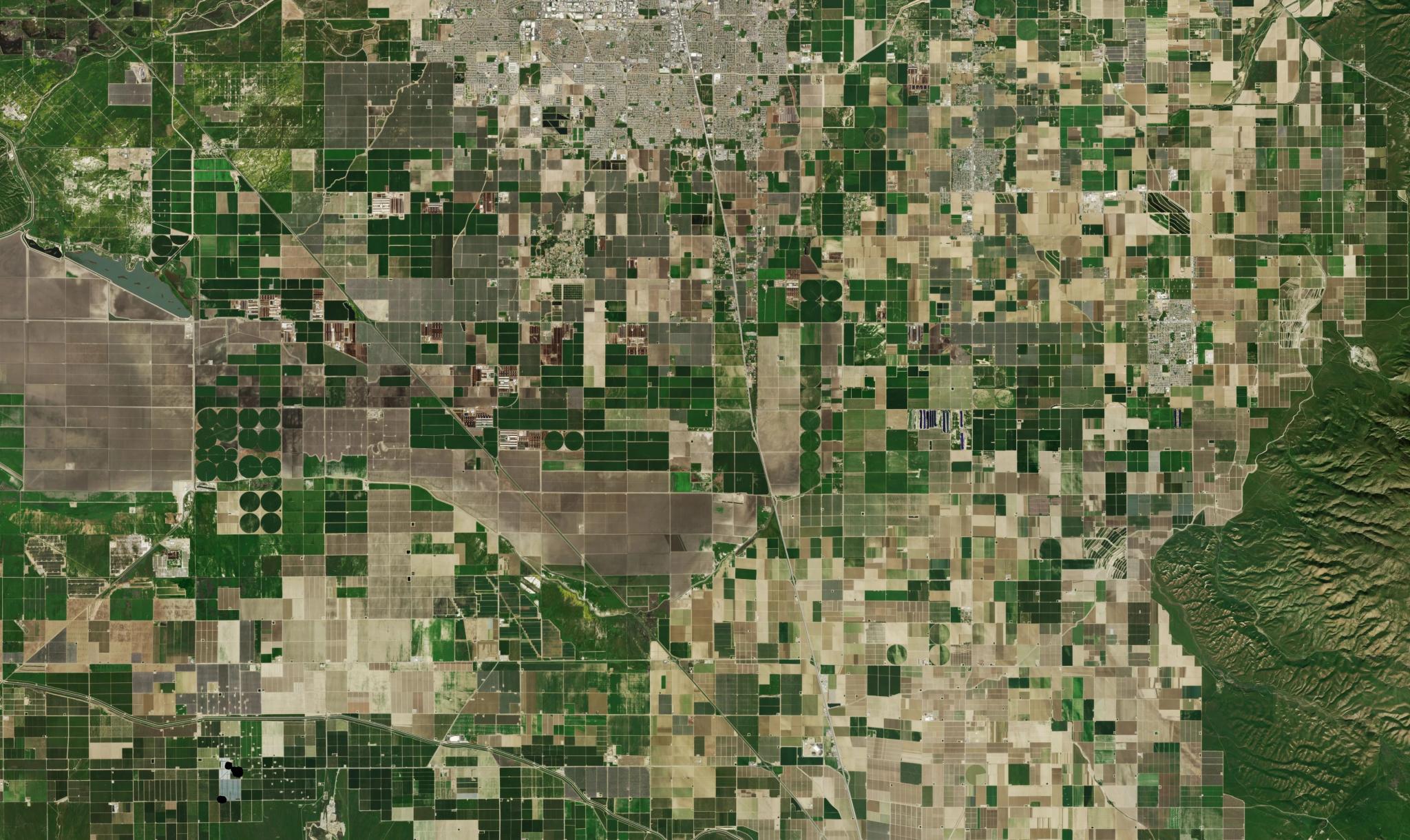 PlanetScope Mosaic of agricultural fields in Kern County, California, in February 2026. © 2026 Planet Labs PBC. All Rights Reserved.