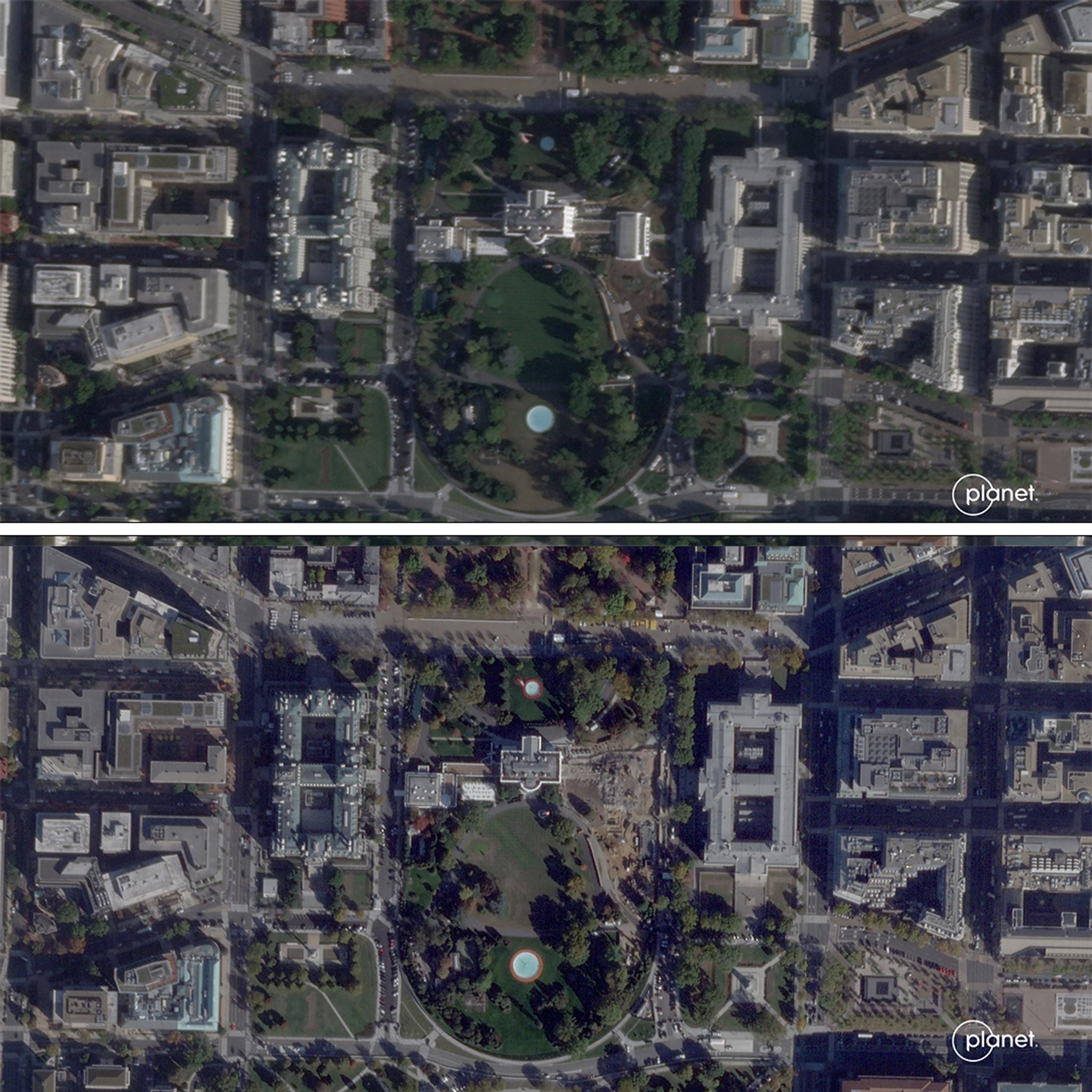 SkySat • Before and After the Demolition of the East Wing, Washington, D.C., United States • September 26, 2025 & October 23, 2025