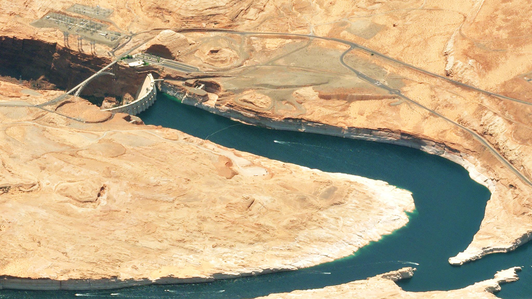 Oblique of Glen Canyon Dam August 14, 2021. © 2021, Planet Labs Inc. All Rights Reserved.