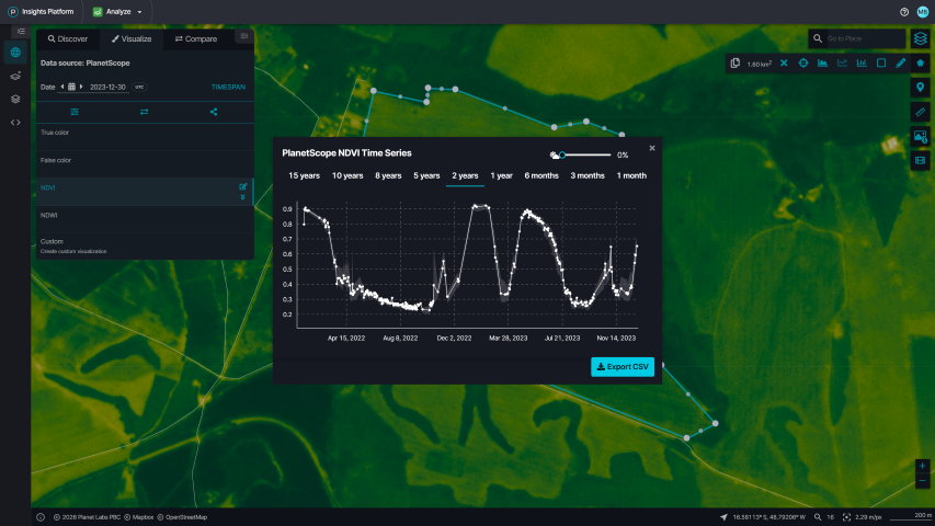 Use analysis tools to create workflows for detecting changes across broad areas and through time.