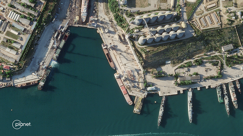 A Planet SkySat image captured on June 5, 2022, of a grain terminal in the port of Sevastopol in occupied Crimea.