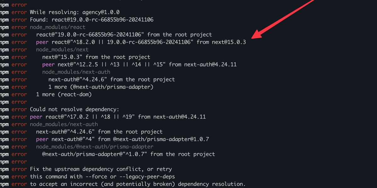Compatibility Issues with Next.js 15: npm install --legacy-peer-deps