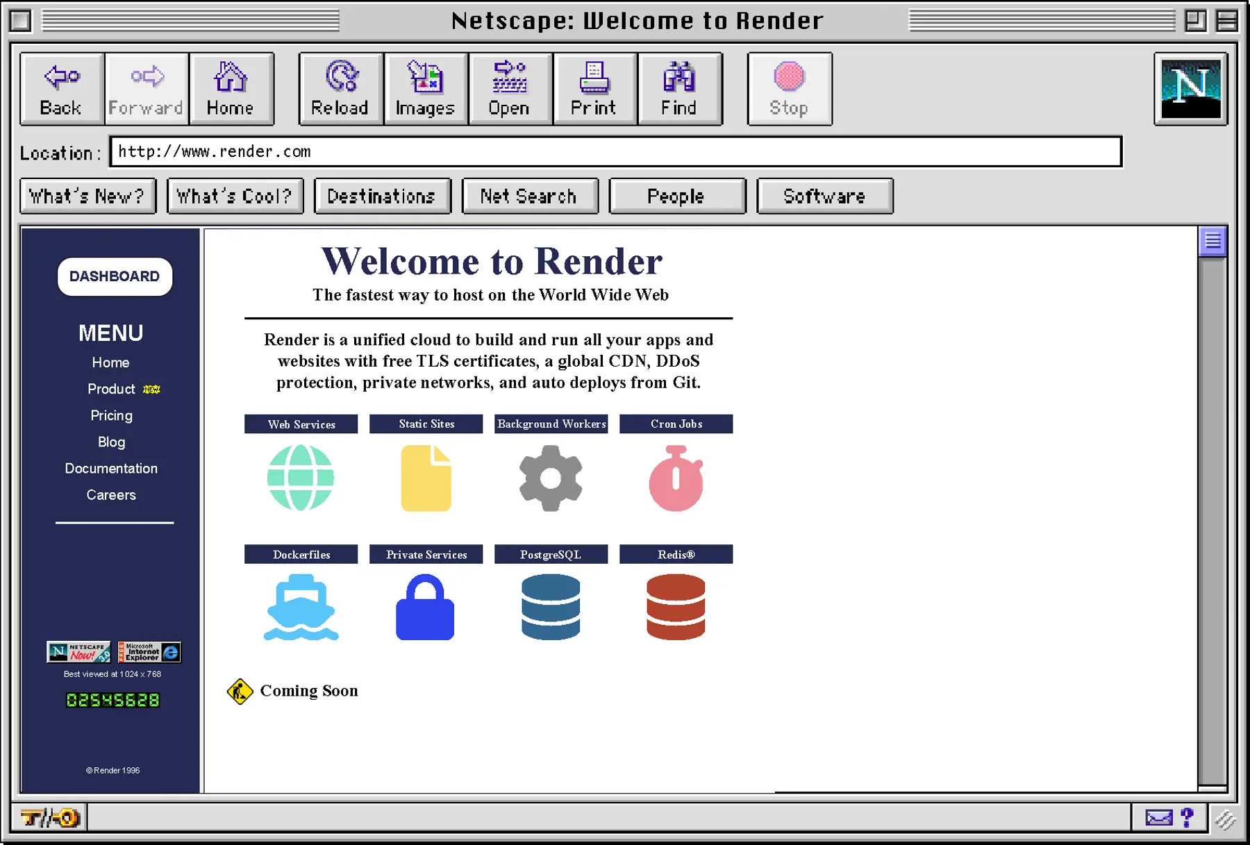 Our vision of a 1990s style Render website. It was a simpler time.