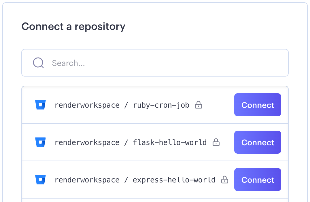 Selecting a Bitbucket repo in the Render Dashboard