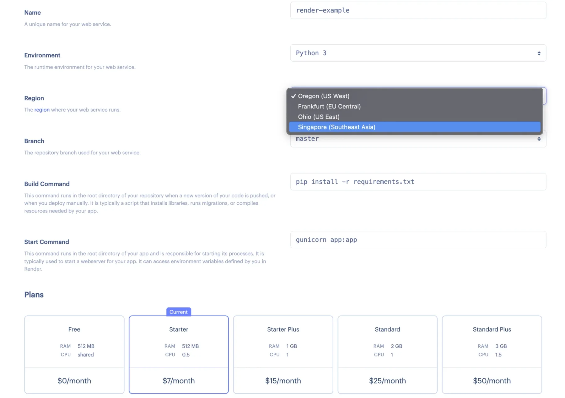 Creating a service hosted locally in a new region