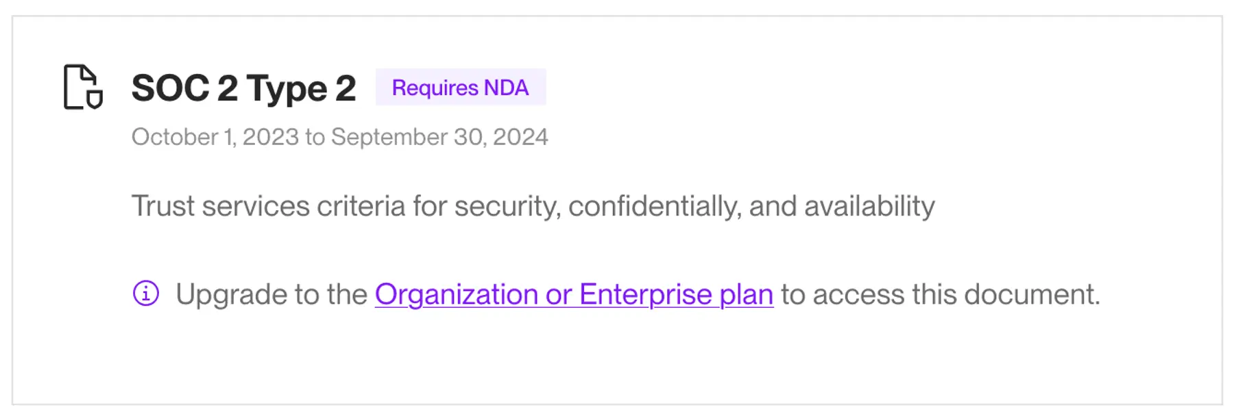 See which documents require a specific workspace tier or NDA