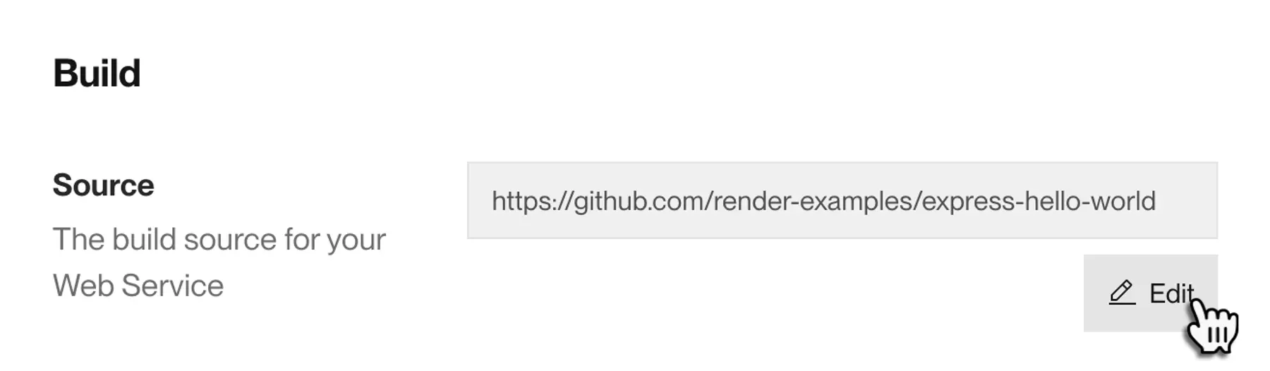Editing a service's build source in the Render Dashboard