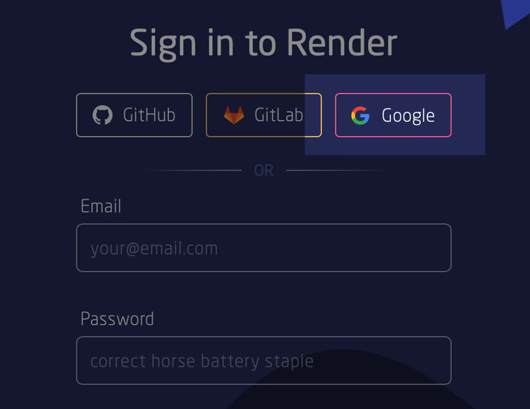 Render's login page