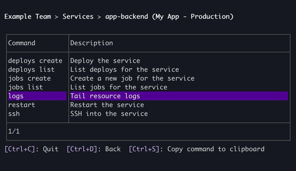 Interactive navigation in the Render CLI