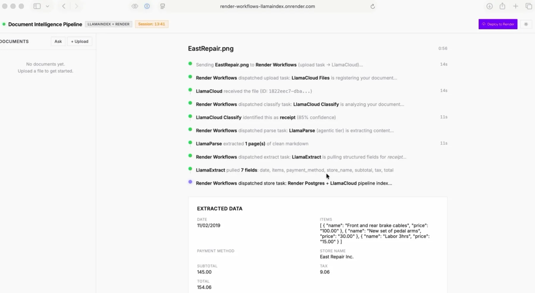 Live receipt processing demo