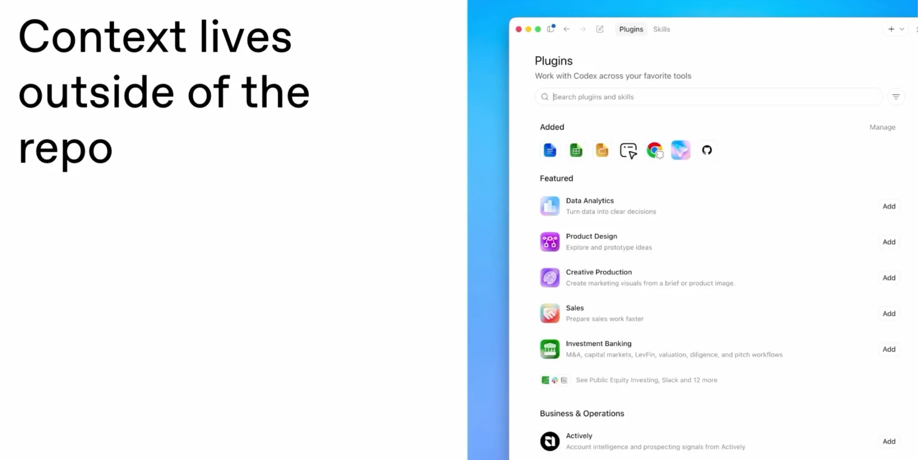 Codex plugins connect external context