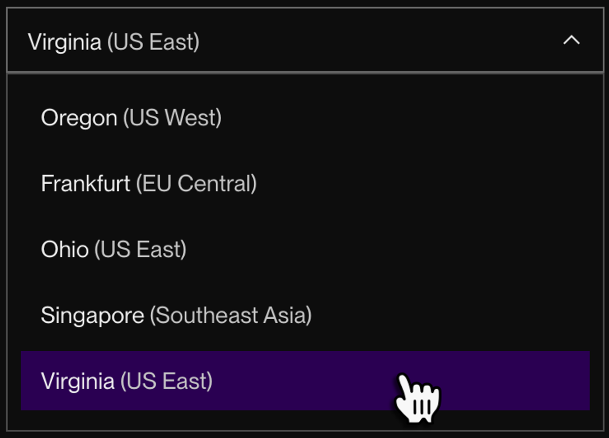 Selecting a service's region in the Render Dashboard