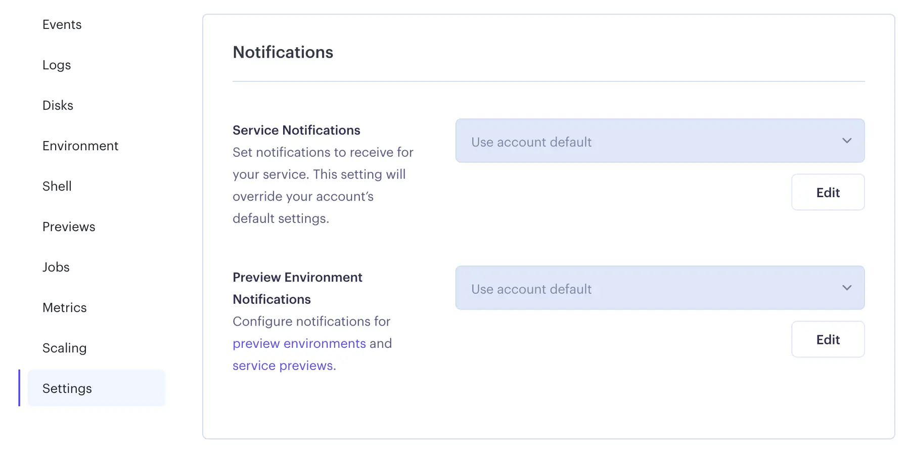 Single-service notification settings