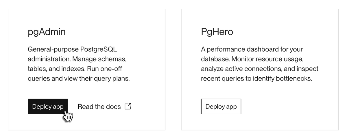 Deploying PostgreSQL admin apps in the Render Dashboard