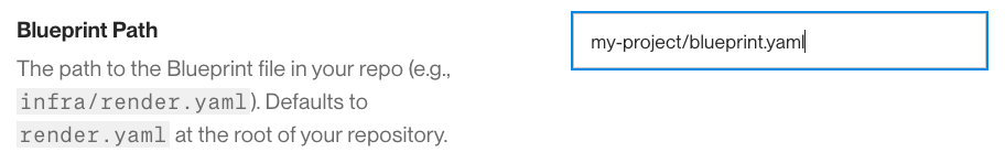 Setting a Blueprint file path in the Render Dashboard