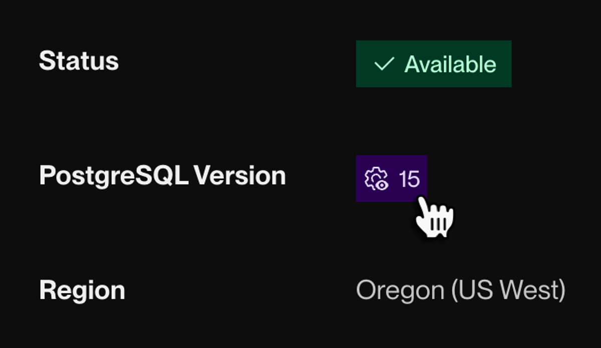 Opening the version upgrade page for a PostgreSQL database