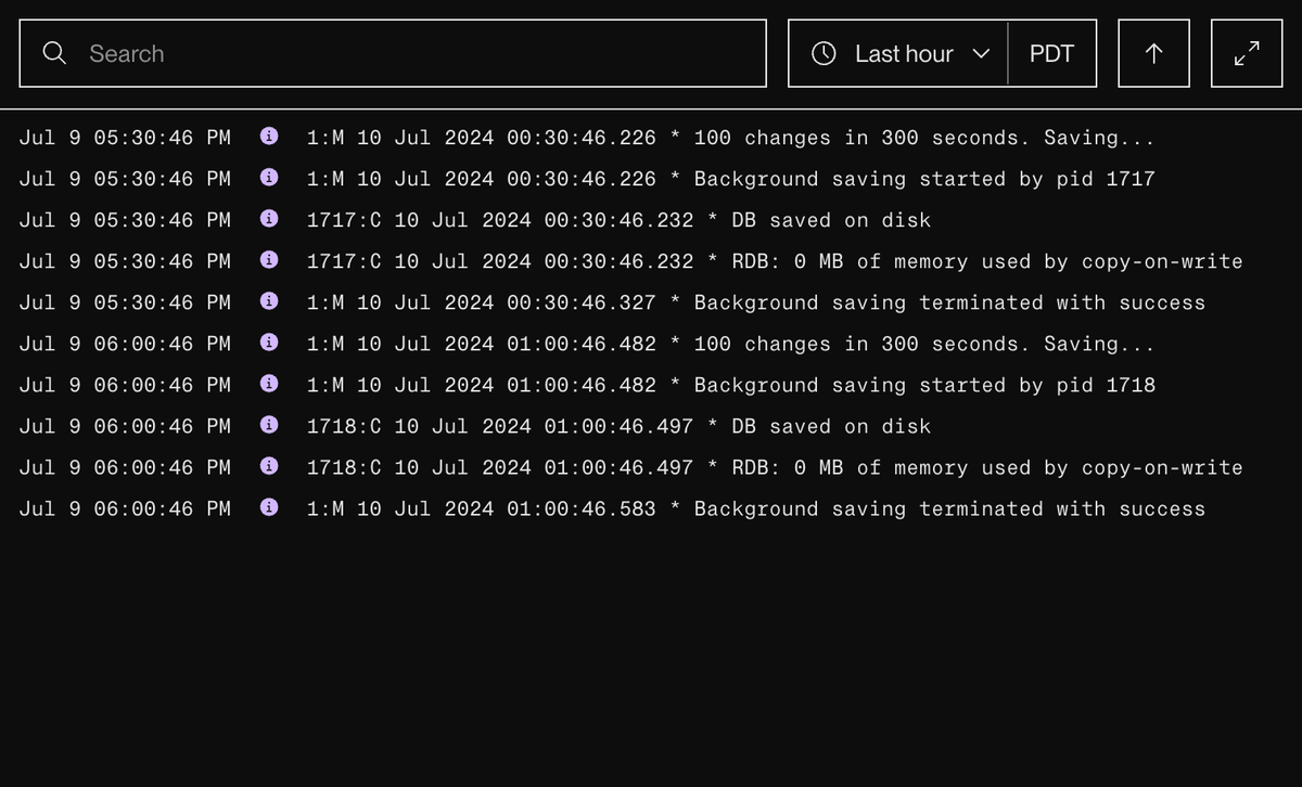 Redis logs in the Render Dashboard