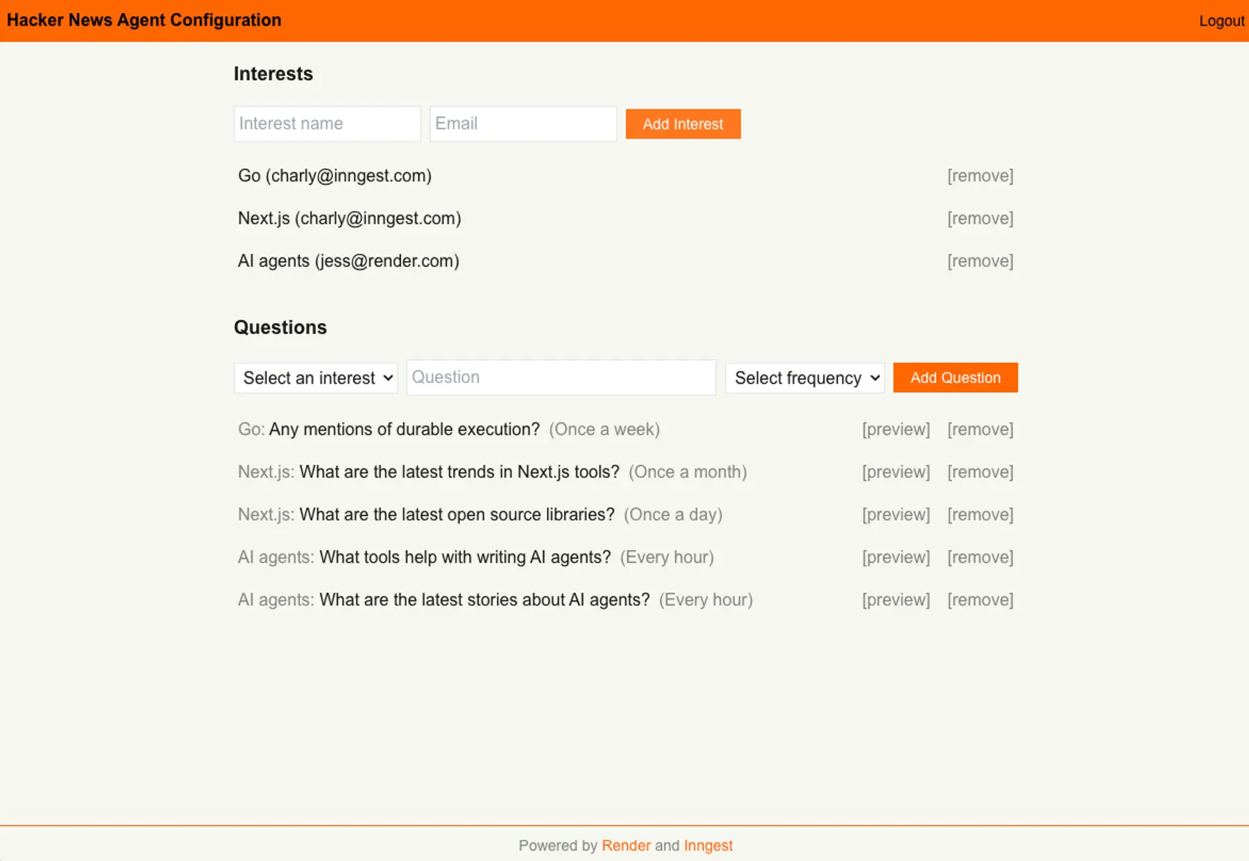 The homepage of the Hacker News app