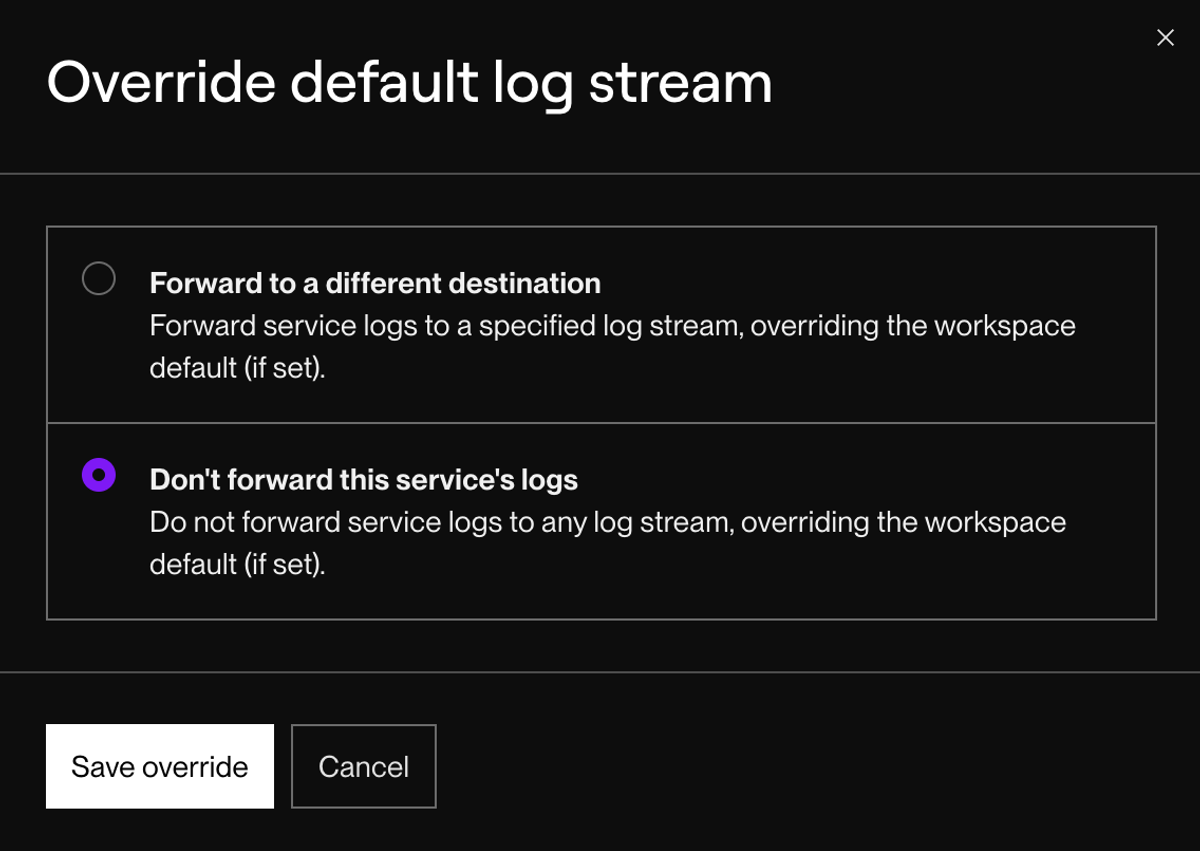 Overriding log streaming for an individual service