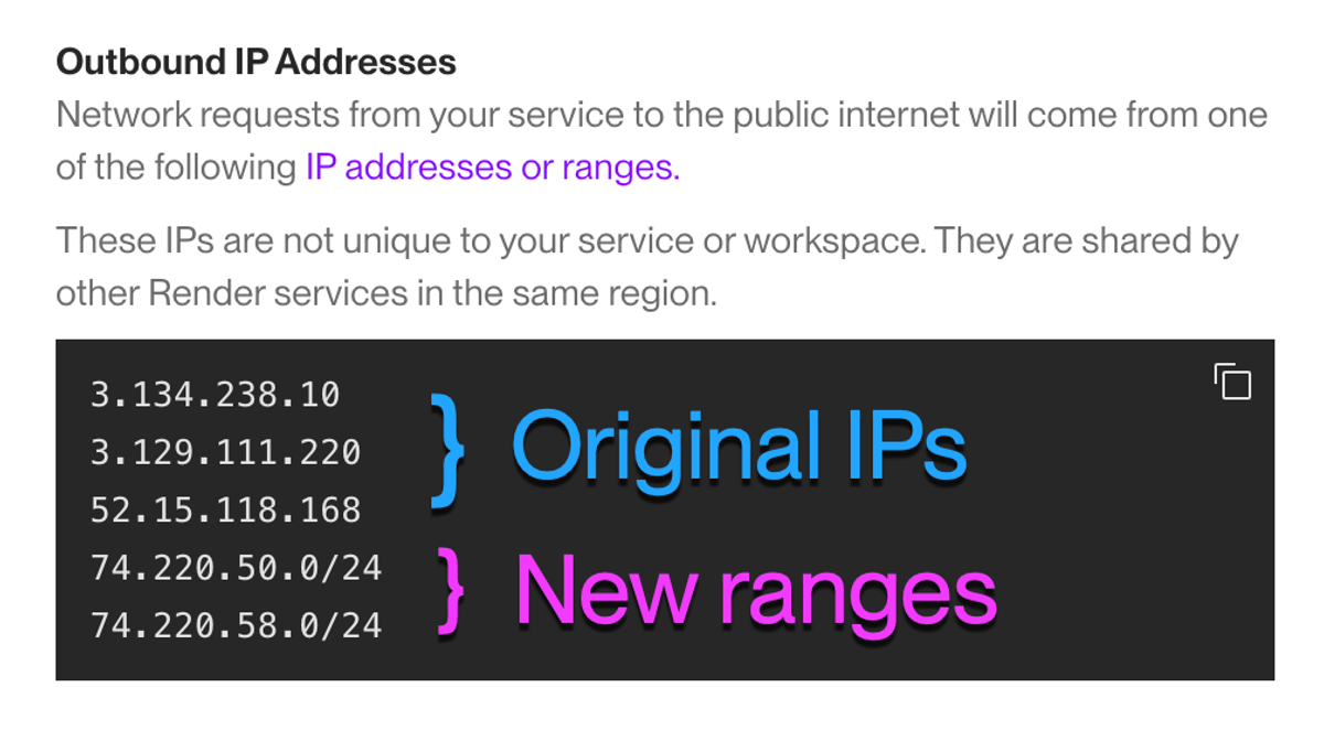 Original outbound IPs and new ranges for the Ohio region