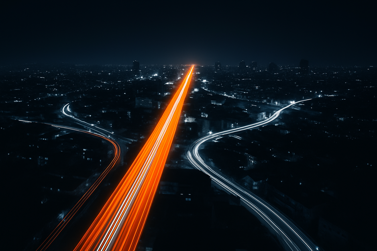 stylized timelapse of a city at night 