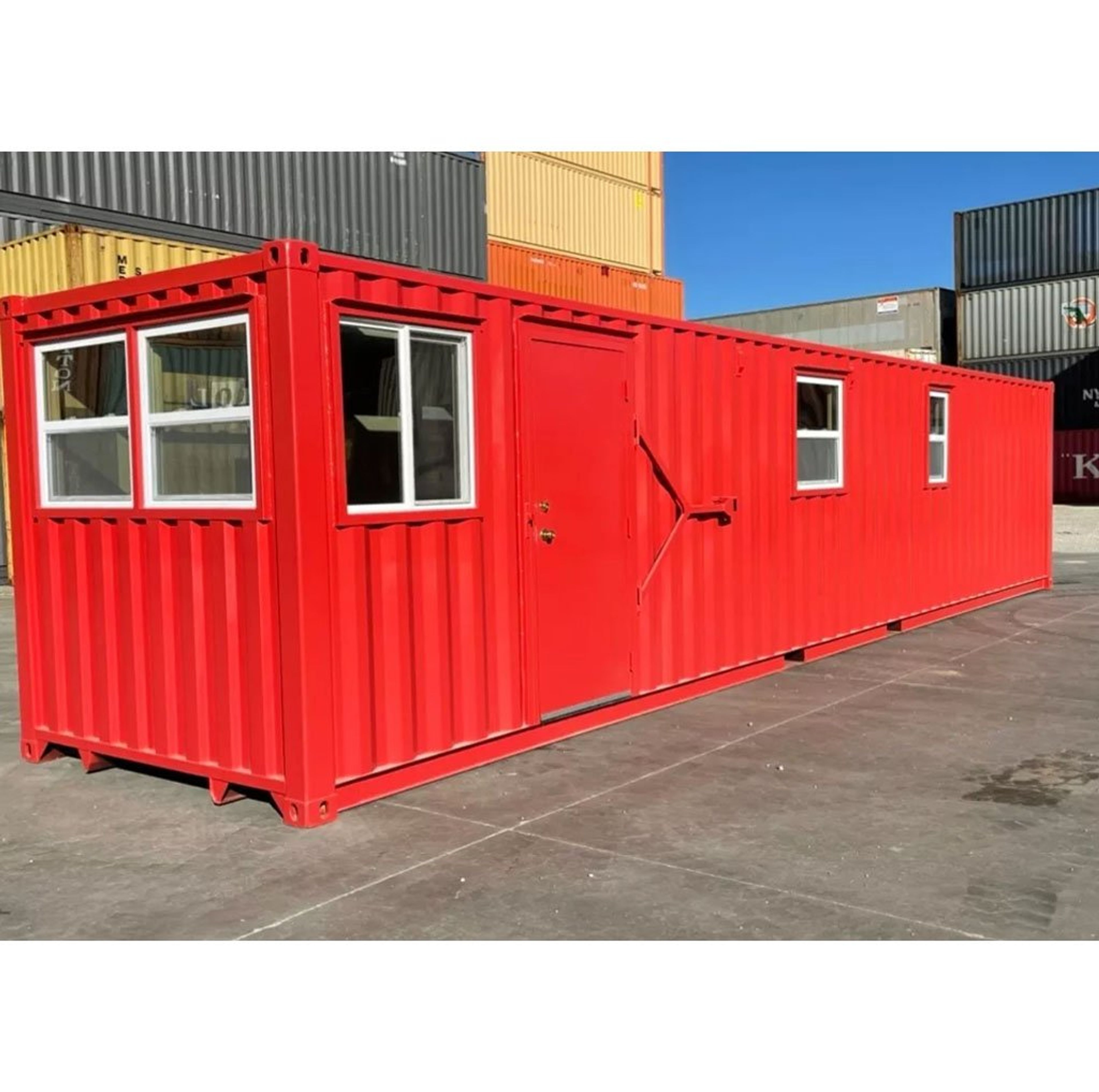 40ft Modified Shipping Container Office – 800 Sq Ft, Red, w/ Bathroom & Storage — view 2