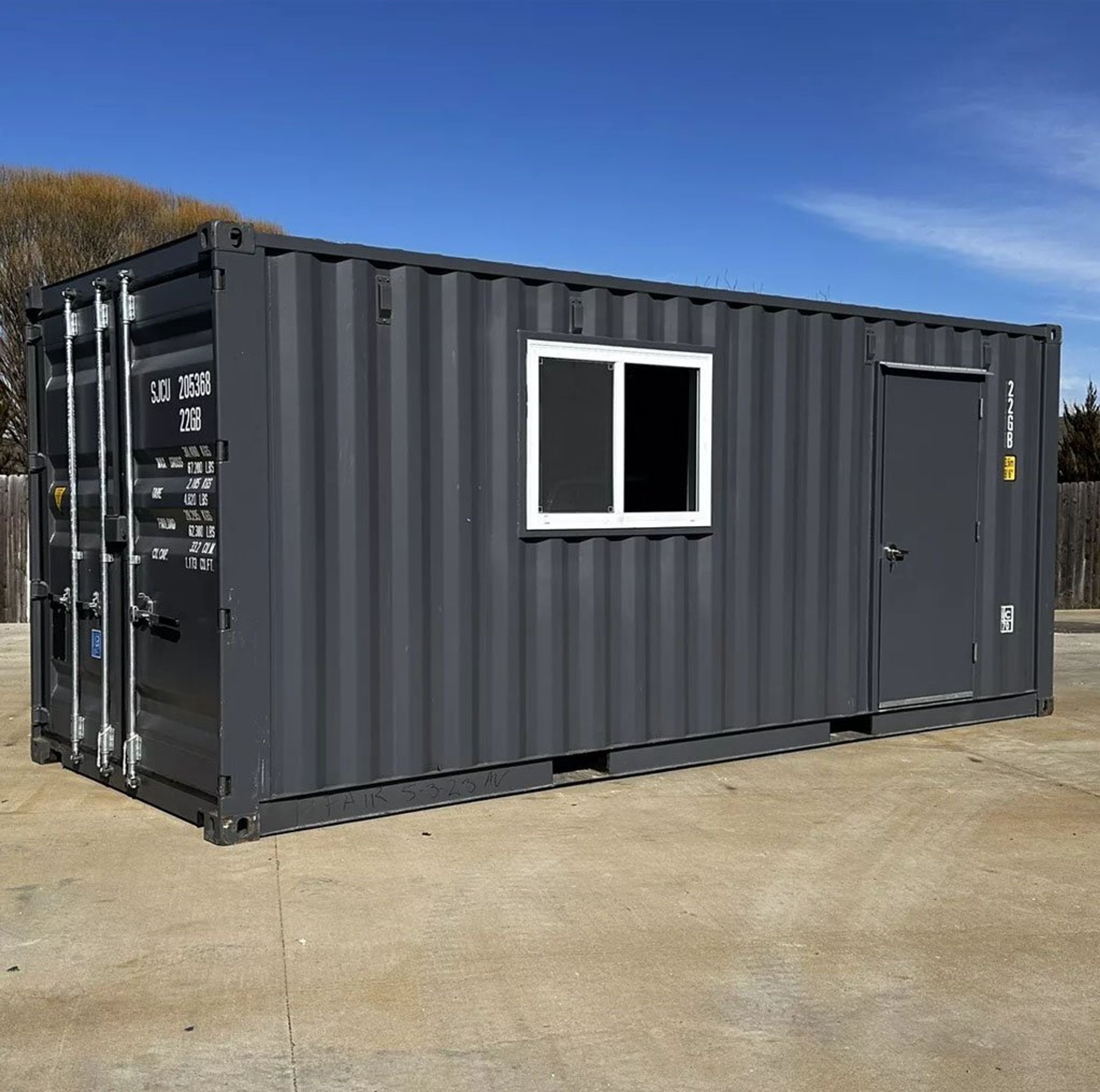 20ft 20’ Slate Gray Shiplap 120V Shipping Container Office Minisplit — view 2