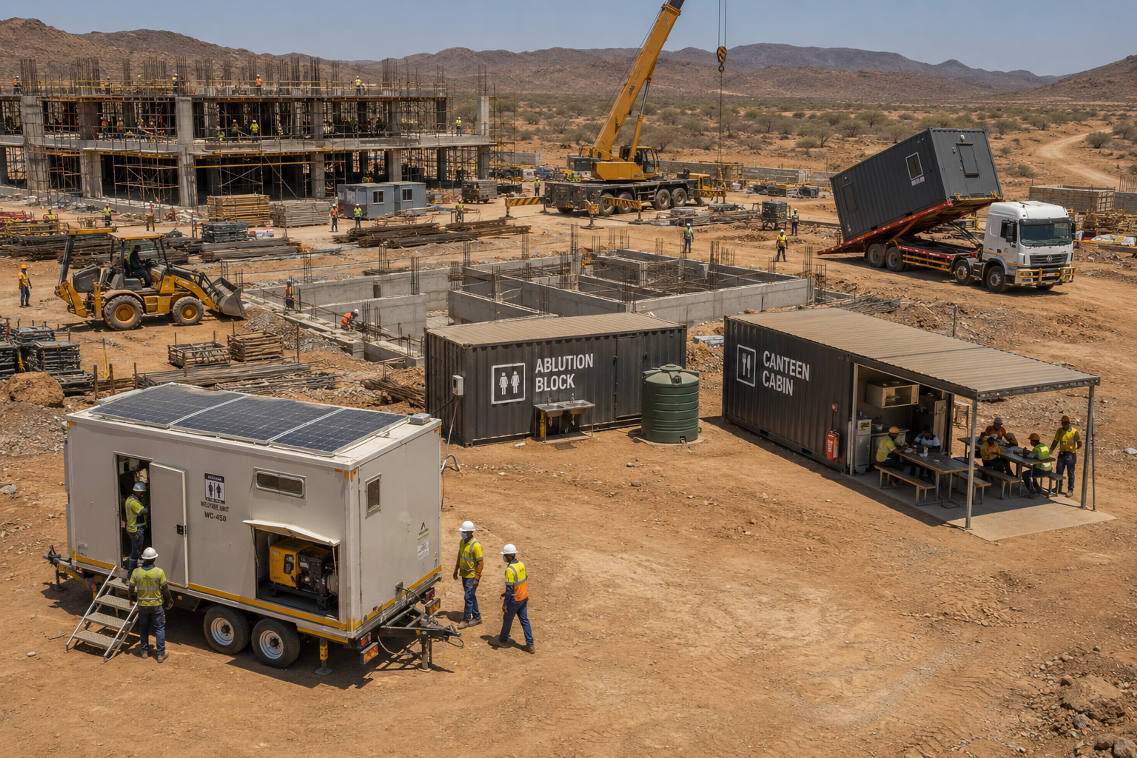 Welfare units and site cabins for working crews