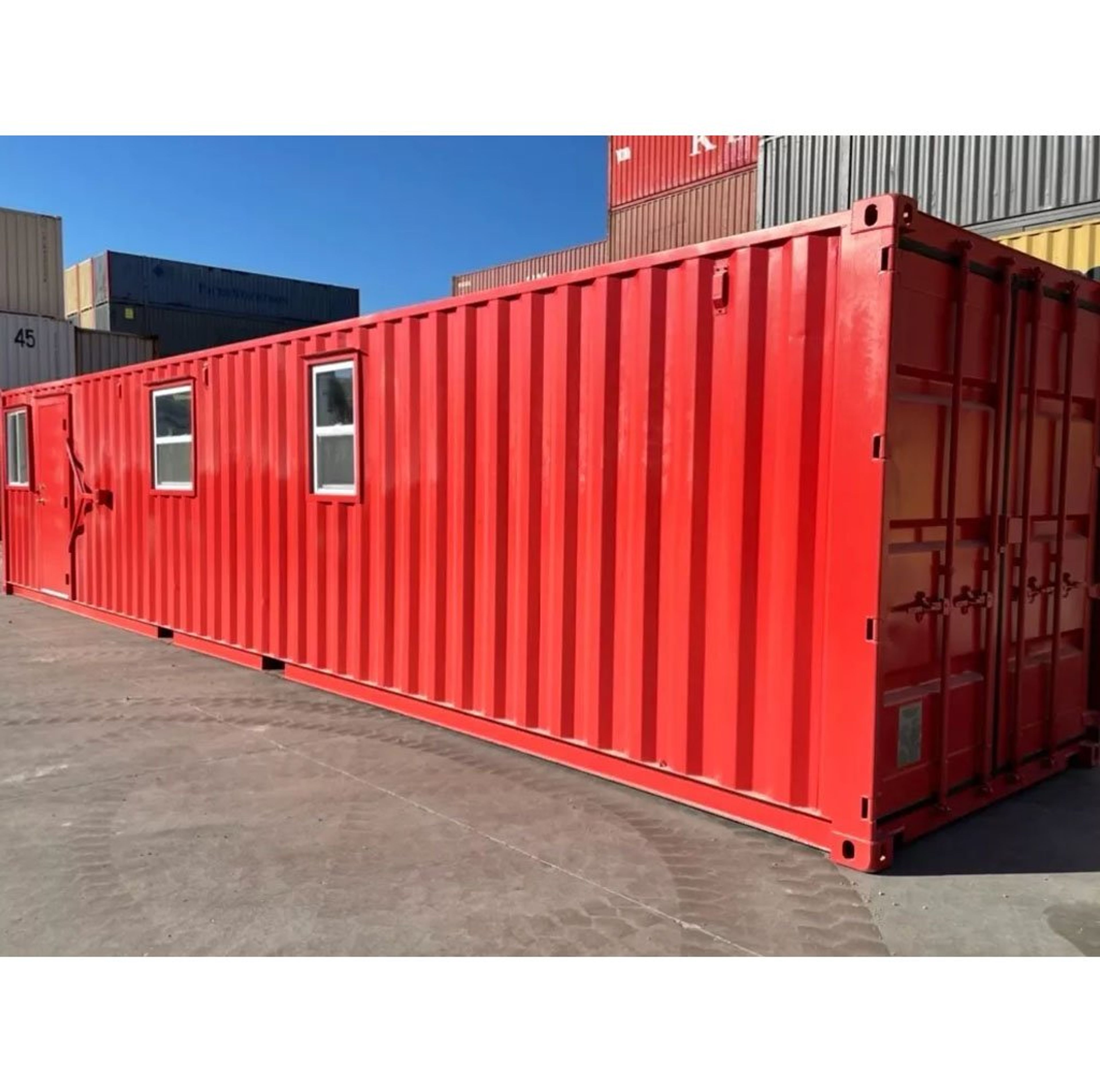 40ft Modified Shipping Container Office – 800 Sq Ft, Red, w/ Bathroom & Storage — view 3